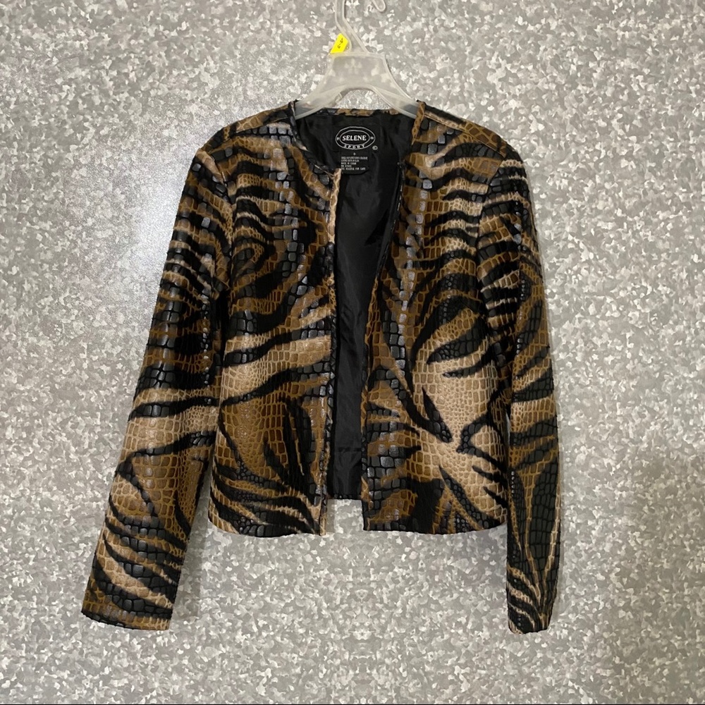 Selene Sport Jacket Womens animal print Faux Snakeskin Brown Black Size Small